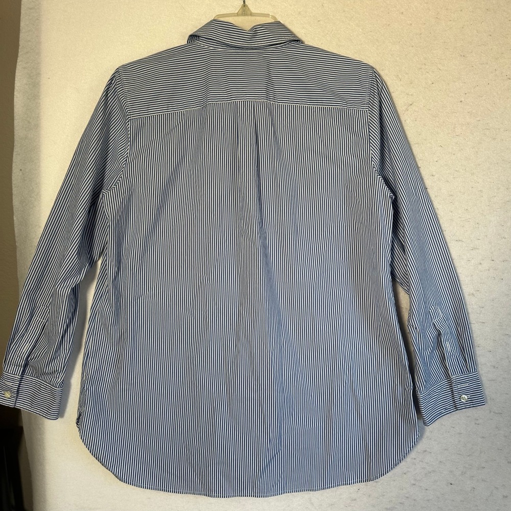 Talbots Petites Blue White Striped Button Down Shirt Long Sleeve LP Cotton Blend - Picture 7 of 7